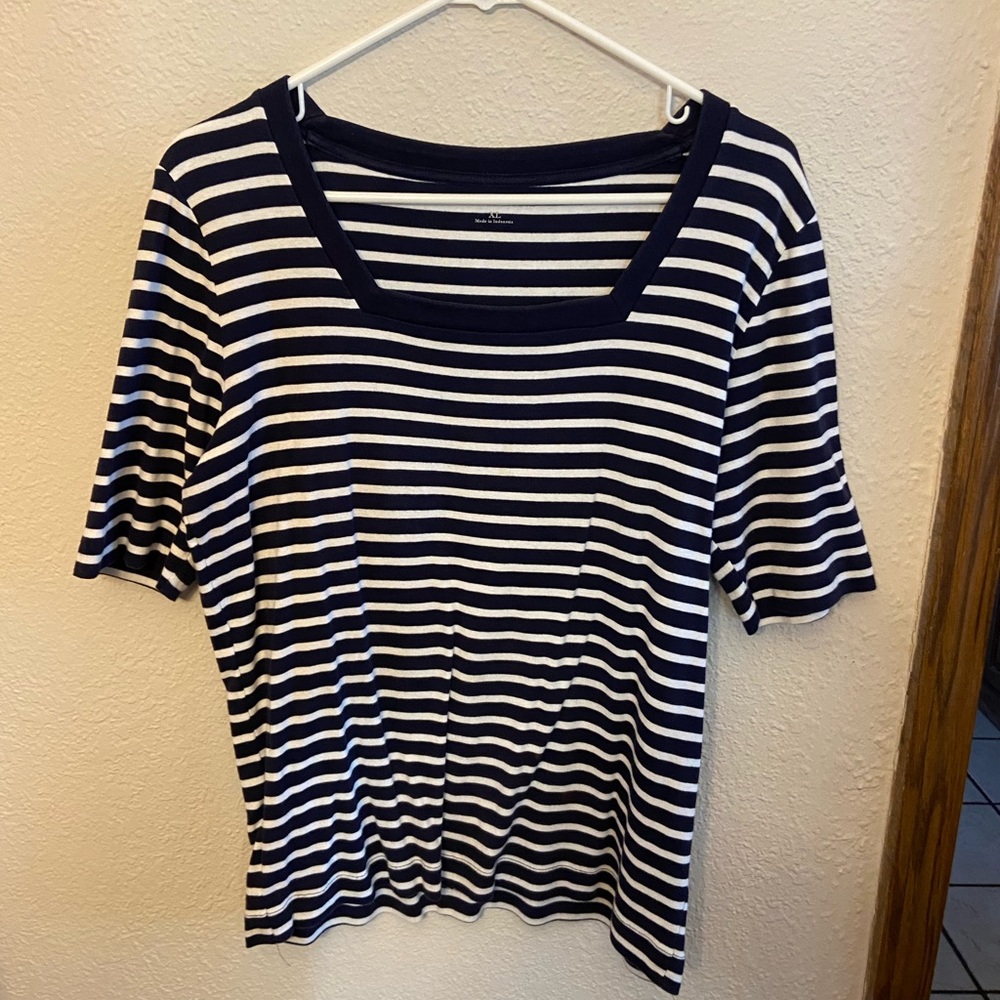 Navy blue and white striped top